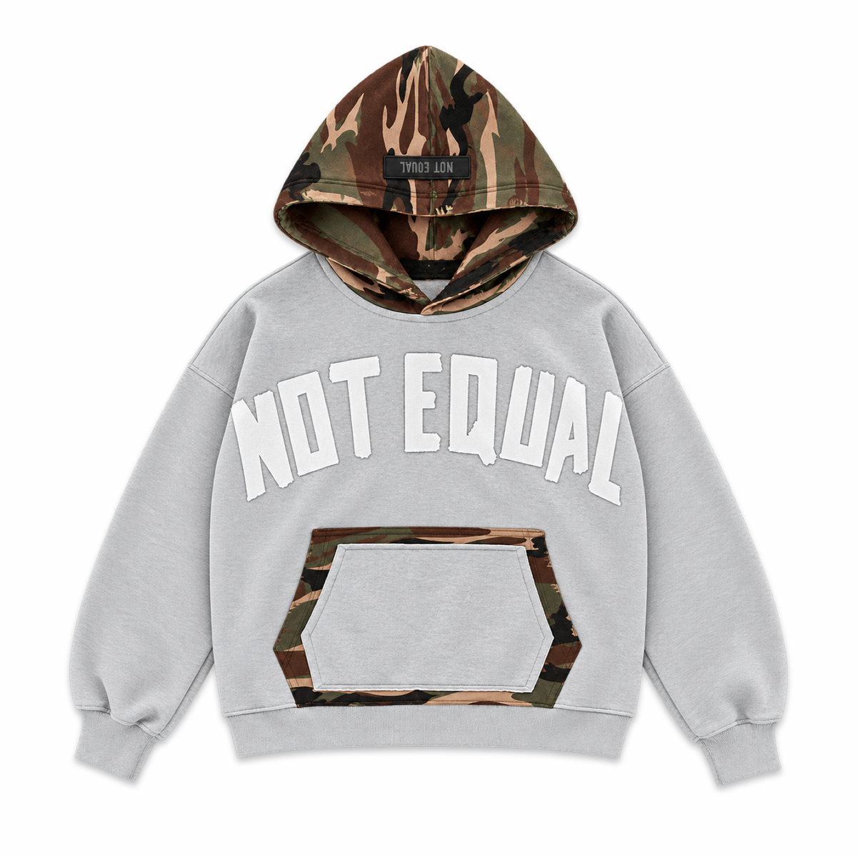 Camo Hood Cropped Relaxed Hoodie - Heather Gray