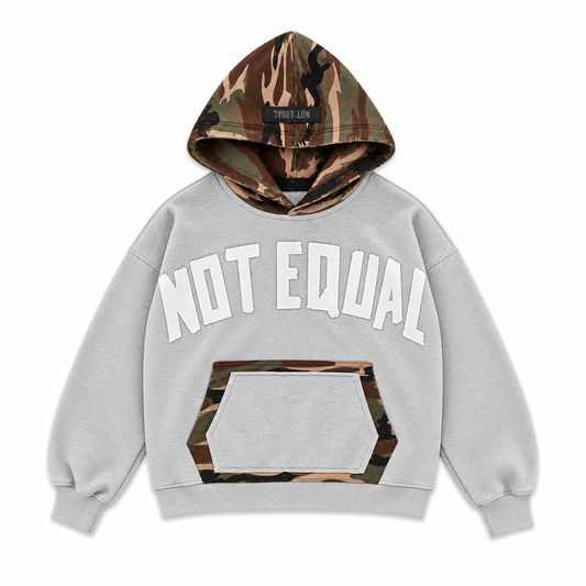 Camo Hood Cropped Relaxed Hoodie - Heather Gray