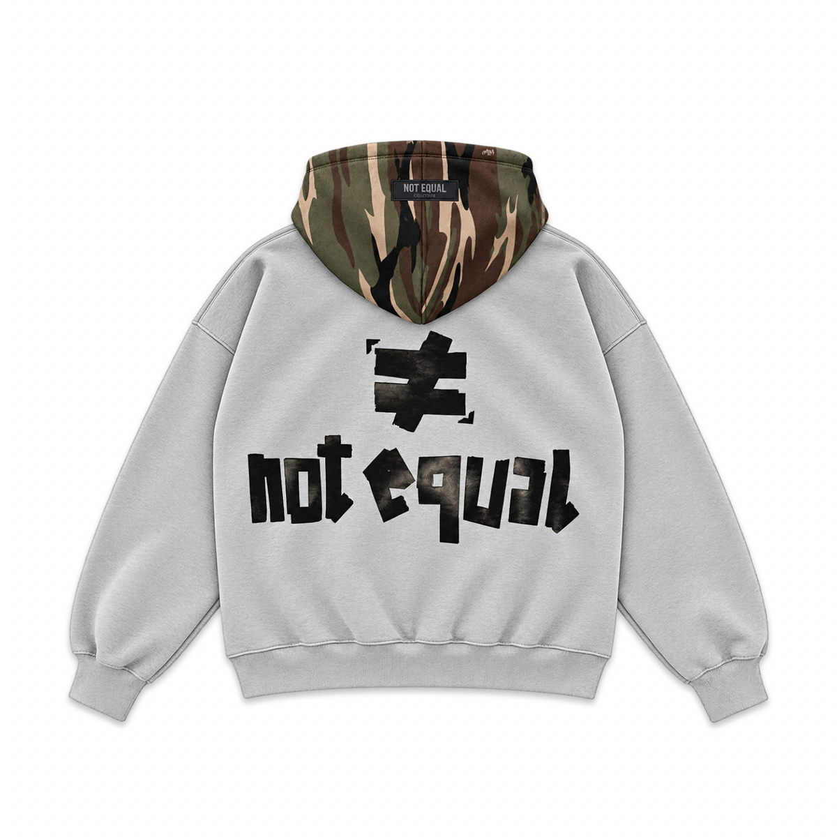 Camo Hood Cropped Relaxed Hoodie - Heather Gray